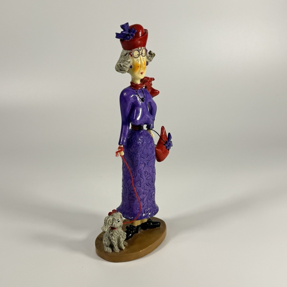 Red Hat Lady Walking Small‎ White Dog, Sandy Gervais figure 8" X 3" - Picture 8 of 16